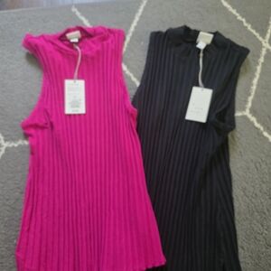 Pink and Black Sleeveless Ribbed Tanks Nwt